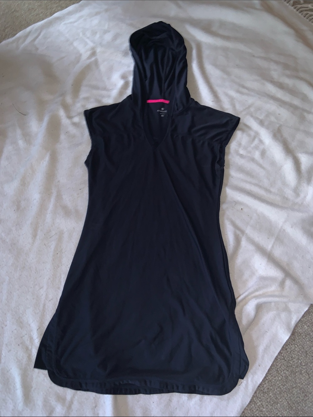 Athleta navy Hooded Cap-Sleeve Tunic Dress pool cover up XS